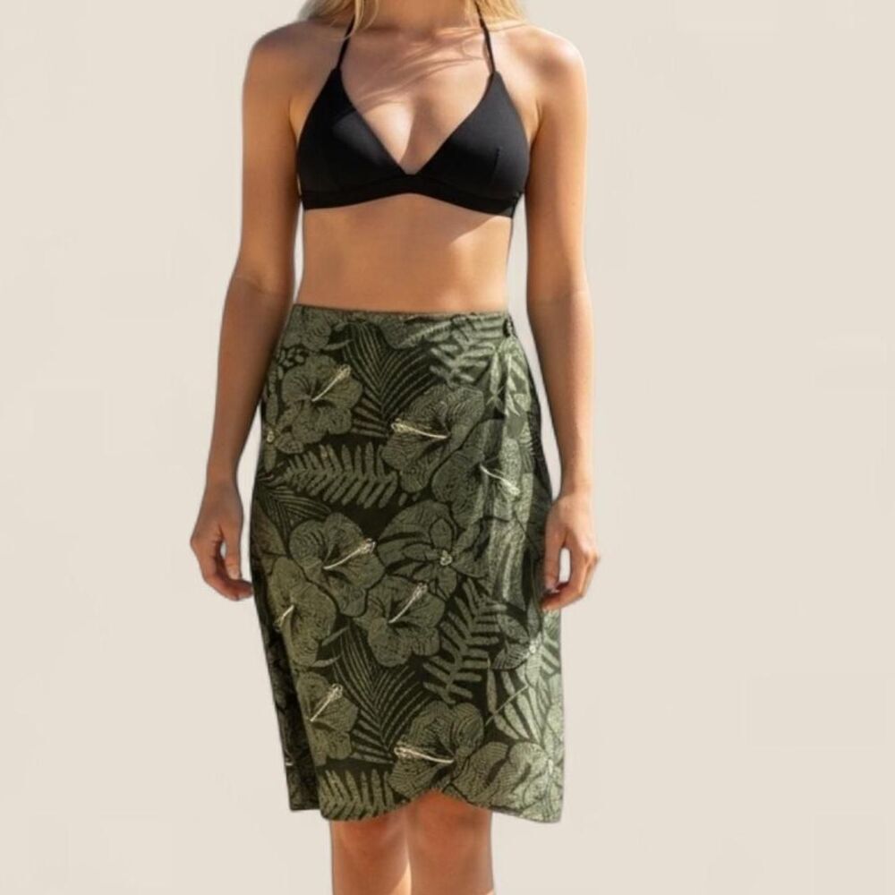ripskirt maui green midi wrap skirt | XL boho beachy quick dry swim cover up